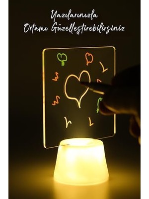 3lü LED Mum Yaz-Sil Işıklı 3 Kalemli Neon Yazı Tahtası Yazılıp Silinebilir Not Tahtası Akrilik