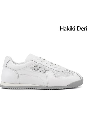 Gönderi(r) Kadın Beyaz  Lastik Bağcıklı Hakiki Deri Sneaker