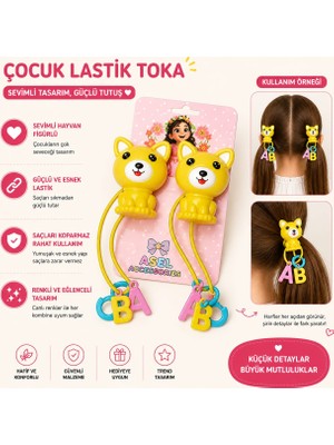 Asel Aksesuar Kız Çocuk Lastik Toka 2'li Set Sevimli Figürlü Saç Tokası