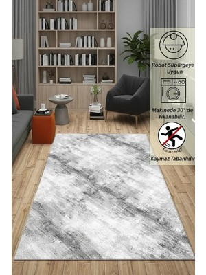 Lugmo Yolluk Gri Çizgi Desen Kaymaz Taban Peluş