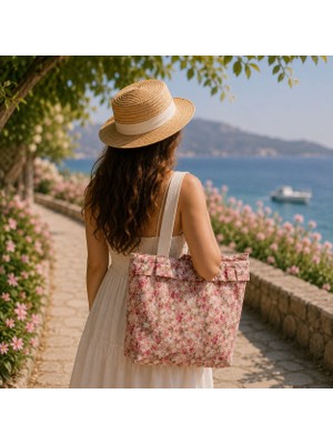 elisss bag Çiçek Desenli Kadın Çanta, Termos Çanta, Piknik Çantası, %100 Pamuk