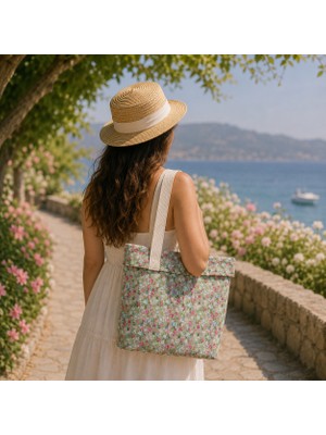 elisss bag Çiçek Desenli Kadın Çanta, Termos Çanta, Piknik Çantası %100 Pamuk