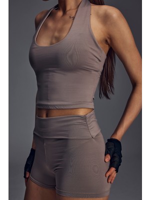 Scorp Perfectum Kadın Bel Detaylı Kısa Spor Tayt Vizon