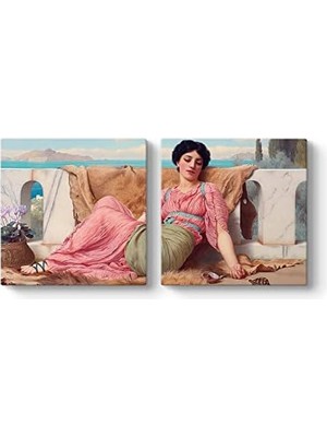 William Godward - The Quiet Pet Tablosu 123 x 60-2 Parçalı