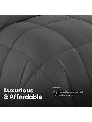 Ultra Yumuşak Kuş Tüyü Alternatif Set ve Lüks Yatak Çarşafları, Polyester, Gri, Çift Kişilik