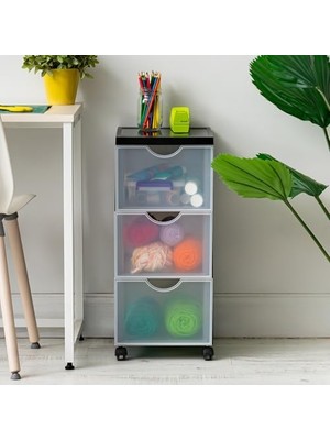 Ohyama Saklama Kulesi, Saklama Kulesi, Çok Fonksiyonlu Plastik Saklama Kulesi, Tekerlekli ve Çekmeceli Kule, 3 x 15 L, Ergonomik Açıklık, Ev, Ofis - DDDC-303 - Siyah