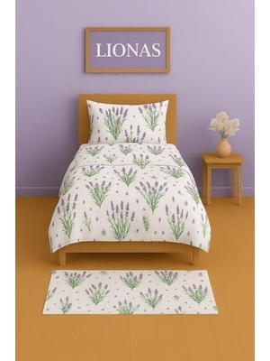 Ezgi Tek Kişilik Desenli Nevresim Takımı, Lavanta Deseni, 155 x 230 Cm, Pamuk Polyester Karışım, Kapaklı Yastık Kılıfı Dahil