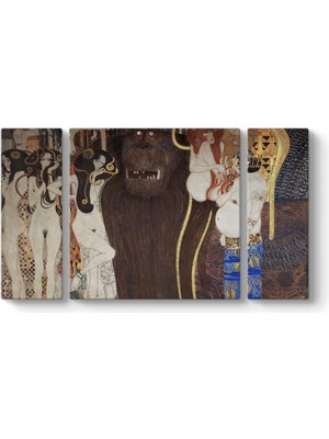 Gustav Klimt - Beethoven Frizi Düşman Güçler Tablosu 126 x 70-3 Parçalı
