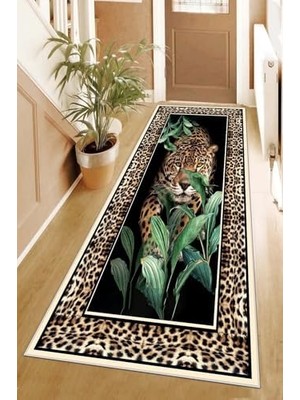 Pelangi Leopar Desenli Dijital Baskı Yıkanabilir Kaymaz Taban Modern Salon Halısı ve Yolluk, Kahverengi 80 x 200, 9555564802007