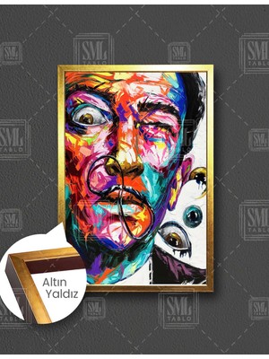 SML Tablo Salvador Dali Portre Renkli Boya Izleri Sürrealist Ressam Sokak Sanatı Dikey Çerçeveli Kanvas Tablo