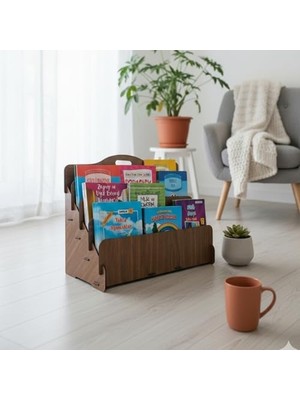 Carry 4 Raflı Ahşap Mini Kitaplık -Çocuk Odası Kitaplık (Ceviz Renk)