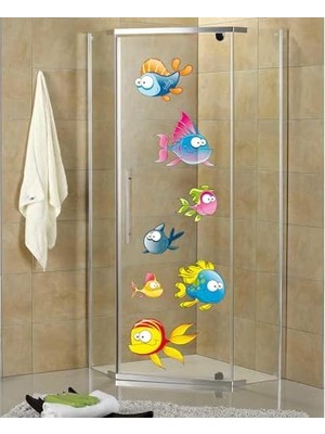 Tilki Dünyası Komik Balıklar Duşakabin ve Banyo Çocuk Odası Dekoratif Duvar Yapışkanlı Folyo