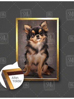 SML Tablo Şirin Chihuahua Dijital Sanat Köpek Hayvan Dikey Çerçeveli Kanvas Tablo