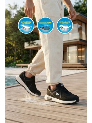 Walkway Muveon M Siyah-Beyaz Hafif Esnek Erkek Spor Ayakkabı