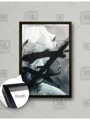 SML Tablo Modern Çığlık Susma Depresyon Fırça Izleri Siyah Beyaz Dekor Dikey Çerçeveli Kanvas Tablo