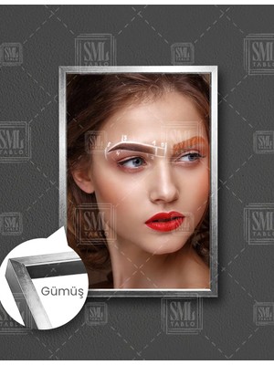 SML Tablo Kaş Tasarım Simli Gold Kaş Güzellik Salonu Brow Sculpt Beauty Dikey Çerçeveli Kanvas Tablo