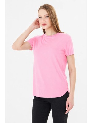 Sortie Collection Kadın Etek Ucu Damla Yırtmaçlı Basic Modal Bluz Pembe