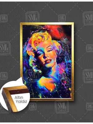 SML Tablo Grafiti Sanatı Marliyn Monroe Fırça Izleri Neon Renkli Portre Dikey Çerçeveli Kanvas Tablo