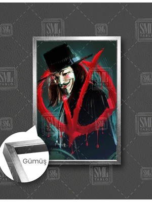 SML Tablo V For Vendetta Ilüstrasyonu Maske Fikirler Kurşun Işlemez Dikey Çerçeveli Kanvas Tablo