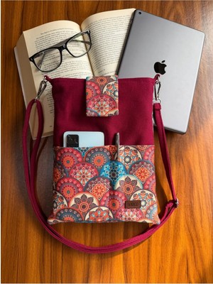 Aksesuar Sepeti El Yapımı Cepli Organizer Çanta, Taşıma Askılı Tablet Kılıfı, Kitap Kılıfı, 19x26 cm