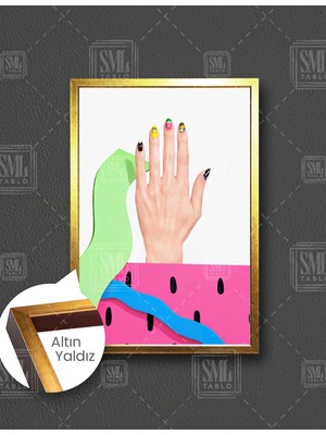 SML Tablo Renkli Tırnaklar Nail Art Geometrik Şekiller Kuaför Dekorasyon Dikey Çerçeveli Kanvas Tablo
