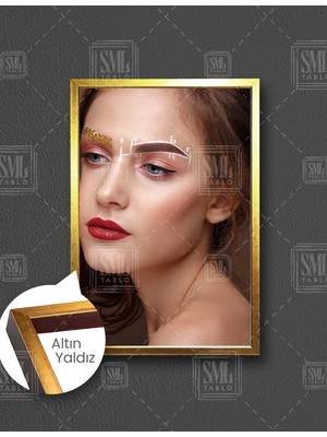 SML Tablo Kaş Tasarımı Simli Gold Kaş Güzellik Salonu Brow Sculpt Beauty Dikey Çerçeveli Kanvas Tablo