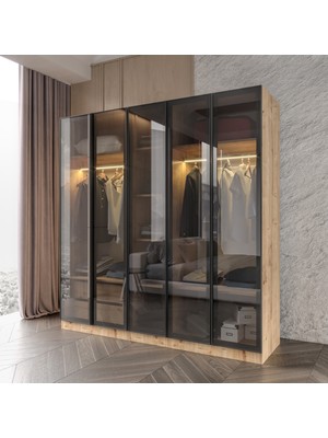 Empressco Afilli Yıldız Füme Camlı Alimünyum Kapaklı 2 Çekmeceli Giyinme Dolabı LED Askılıklı Tamamı Mdf - Fiyatı, Yorumları