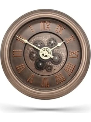 Hakay Antik Eskitme Kadranlı Duvar Saati, 40 cm Bronz Renk