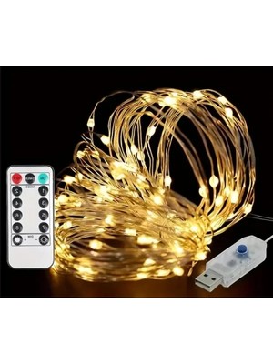 Hakay 10 Metre Uzunluğunda Sarı LED Peri Işıkları, 8 Modlu