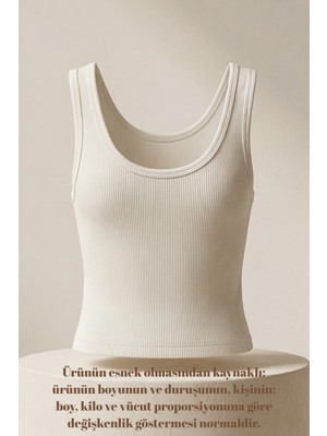 Liarca Premium Fitilli Pamuklu Esnek Kumaş Ekru Kadın Crop Atlet - U Yakalı Spor ve Şık Basic Bluz - Yumuşak Dokulu Slim Fit Yazlık Üst