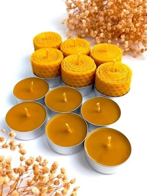 Hakay Doğal Balmumu Tealight Mum Seti, 12 Adet, Sarma