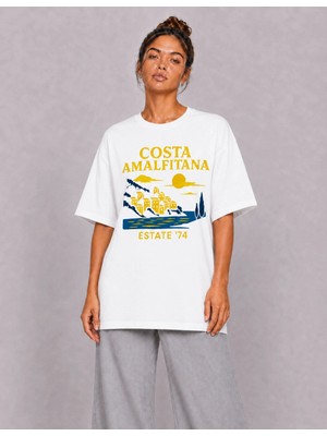 Organickid Basic Kadın Oversize Baskılı Beyaz T-Shirt