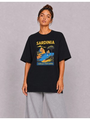 Organickid Basic Kadın Oversize Baskılı Siyah T-Shirt