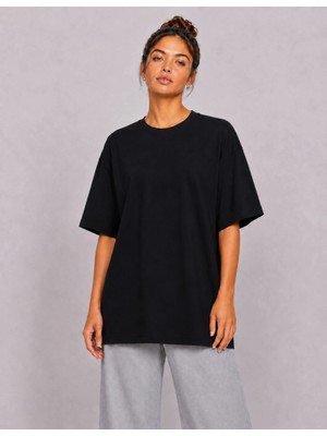 Organickid Basic Kadın Oversize Siyah T-Shirt
