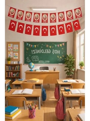 Hakay Ipli Ay Yıldızlı Bayrak, 50'li Mini Hediyelik 23 Nisan Süsleri