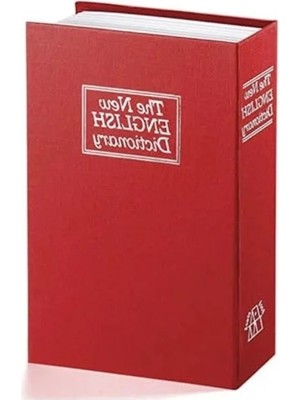 Hakay Gizli Kilitli Kitap Görünümlü Çelik Kumbara, Bordo Renkli