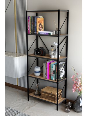 Empressco Mgr Office 150 cm Dekoratif 5 Raflı Kitaplık Çok Amaçlı Raf Mutfak Rafı Metal Kitaplık Atlantik Çam - Fiyatı, Yorumları