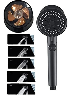 Hakay Su Tasarruflu Siyah Turbo Fan Duş Başlığı, Yüksek Basınçlı