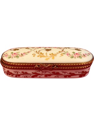 Limoges El Boyaması Porselen ve Bronz Dan Küçük Kutu - Ilaç Hap Kutusu - 7,5 cm