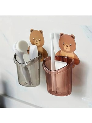 Tasarım Evi 2 Adet Ayı Figürlü Diş Fırçalık Organizer Çok Renkli Dayanıklı Plastik Malzeme ile