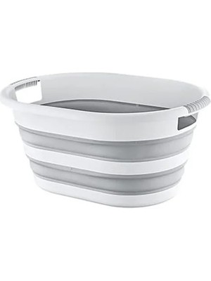 Hakay Gri Beyaz Ergonomik Katlanabilir Çamaşır Sepeti, 25 Litre