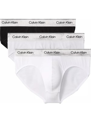 Calvin Klein Erkek Pamuklu Elastik Bel Bantlı Üçlü Paket Siyah-Beyaz Boxer LV00NB4574-4XK
