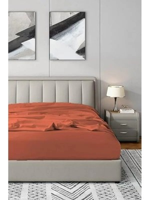 Hakay Doğal Pamuklu Çift Kişilik Lastikli Çarşaf, Kiremit Renk 160 x 200