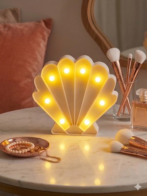 Homerest Dekoratif Istiridye Deniz Kabuğu Şekilli LED Gece Lambası Sıcak Sarı Işık Masaüstü Aydınlatma Hediye