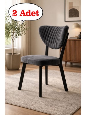 Teknor 2 Adet  Elma Sandalye Modern Kadife Kapitone Sırtlı Mutfak Yemek Odası Balkon Kafe Sandalyesi 85 cm