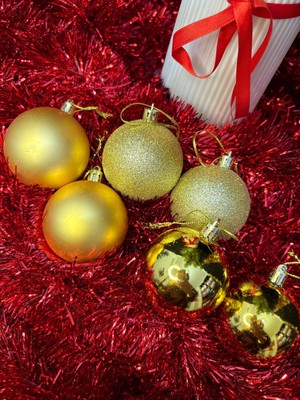 Eng Parti Dünyası Gold Yılbaşı Ağacı Süsü 5cm 24’lü Set – Parlak ve Mat Karışık Gold Renk Noel Topları- ENG-110