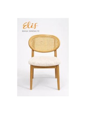 Elif Sandalye Hasırlı Ahşap Yemek Sandalyesi – Minderli, Doğal Ahşap Ayaklı, Modern & Bohem Tasarım