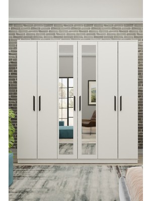 Empressco Metalia Gm 081 Favorite 6 Kapılı Aynalı Beyaz Siyah Kulplu Gardırop - Fiyatı, Yorumları