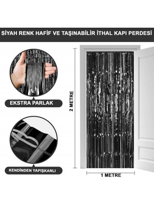 Hereveoyuncak Siyah Ekstra Metalize Parlak Saçaklı Arka Fonn Perde