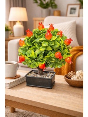 Eng Parti Dünyası Dekoratif Saksılı Nar Yapay Ağaç (Bonsai Form)